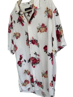 PacSun White Mens Short-Sleeve Floral Button-Down Shirt Size M